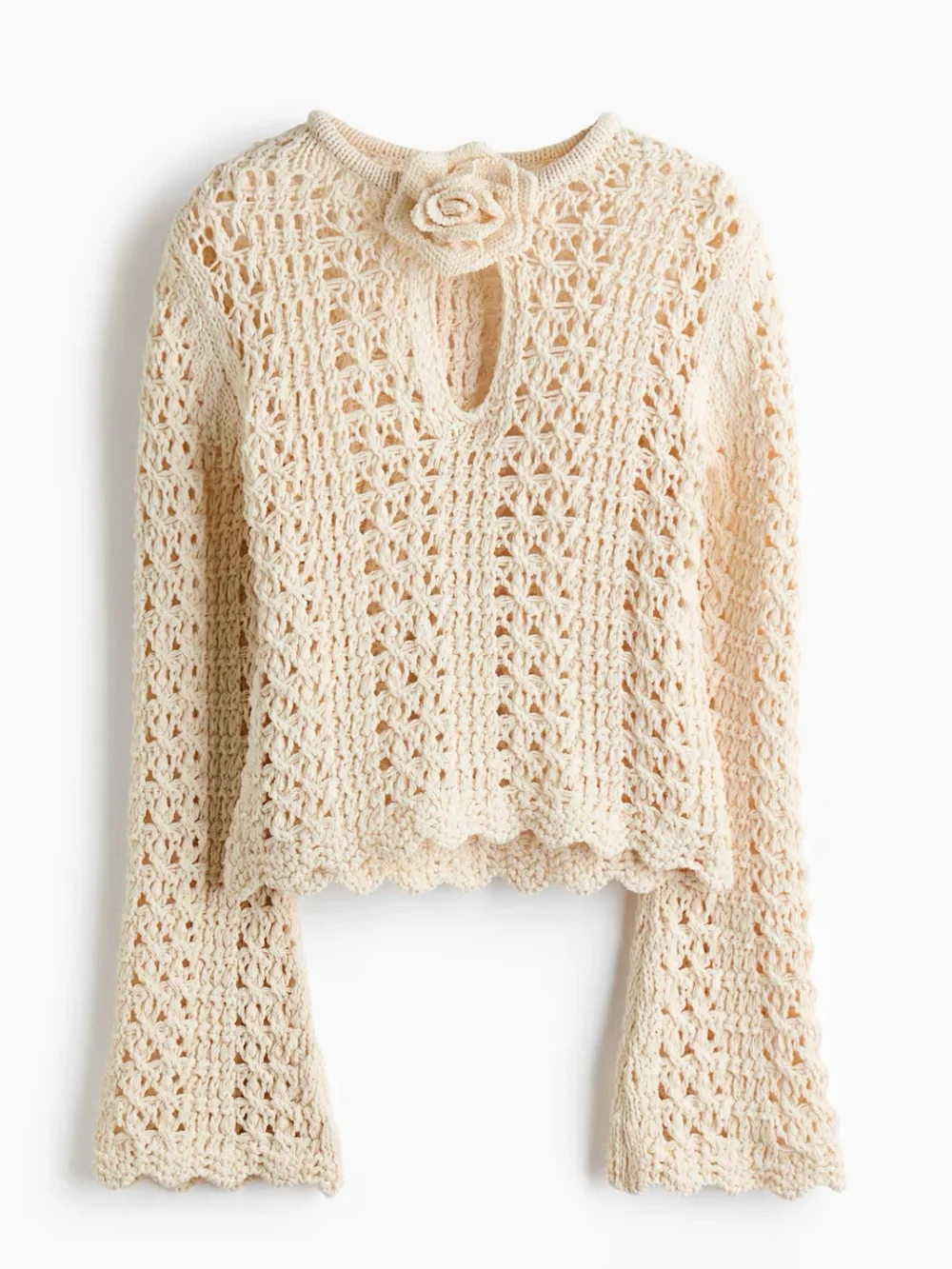 H&M NWT CREAM APPLIQUÉD CROCHET-LOOK TOP SIZE SMALL